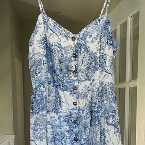 H&M Blue and White Linen Exotic Print